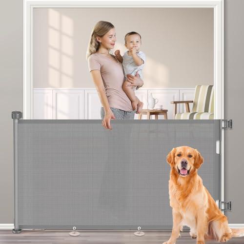 71 inch Retractable Baby Gates, EZIGO Extra Wide Baby Gate for Large Opening Extra Long Mesh Gate for Kids or Pet Dog Gate Child Safety Gate for Stairs Hallways Doorway Indoor Outdoor, Gray