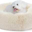 Small Dog Bed White Cream,Calming Dog Bed for Small Dogs,19 inches Donut Fluffy Pet Beds,Anti Anxiety Round Fits up to 10 lbs Soft Warm Pets Beds for Puppy Dogs Indoor