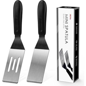 Small Spatula Professional Mini Serving Spatula, 2 Pieces Stainless Steel Metal Spatulas Set, Cutter and Serve Turner for Kitchen, Flipping or Cooking for Brownie, Cookie, Lasagna, Pancakes or Cake