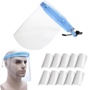 Protective Face Shield Mask Reusable Full Face Shield Kit with Adjustable Headban All-Round Protection Cap with Clear Anti-Fog Shields(1 Support Frame+10 Replaceable Visors)