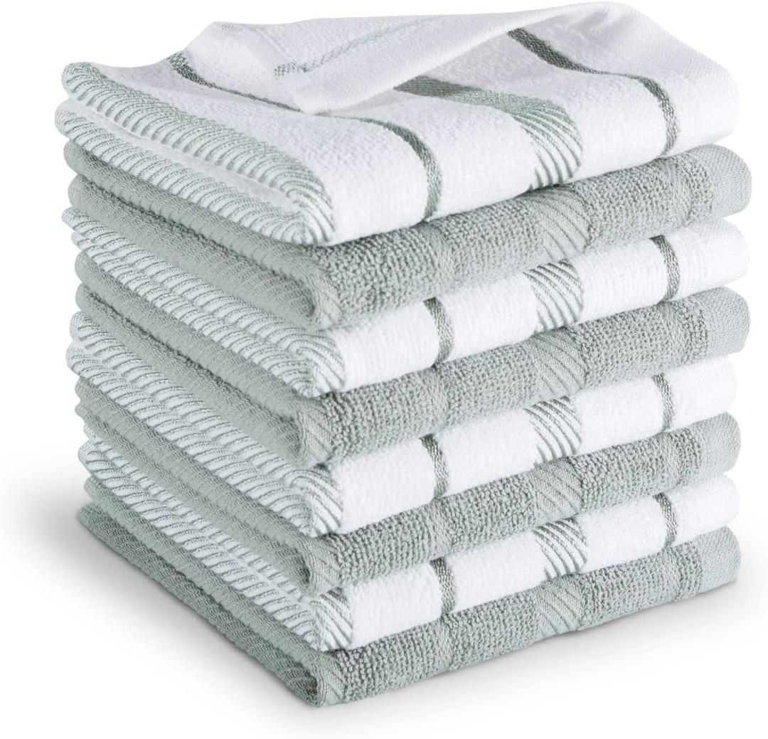 KitchenAid Albany Dishcloth 8 Pack Set, Matte Grey/White, 12"x12" (Small)