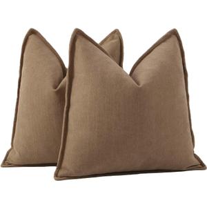 MADIZZ Textured Chenille Throw Pillow Covers Pack of 2 Natural Soft Decorative Accent Pillowcases Boho Neutral Couch Throw Pillow for Bed Home Decor for Sofa Livingroom 18x18 inch Brown