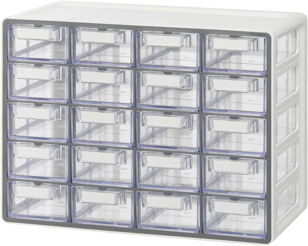 Blue Ginkgo Small 20-Drawer Cabinet  Stackable Clear Organizer for Hardware, Beads, Plastic Bricks, Office, and Craft Storage (Made in Korea, Gray) (GREY)