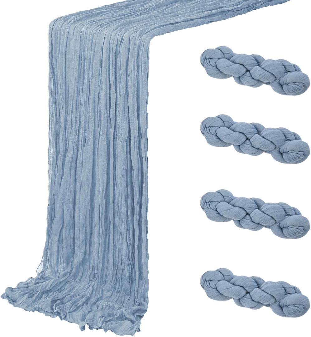 4 Pack Dusty Blue Cheesecloth Table Runner 20 x 120 inch Gauze Table Runners 10 FT Long,Semi Sheer Boho Cheese Cloth Fabric Table Runner Bulk for Wedding,Party,Baby Shower,Bridal Shower Decoration