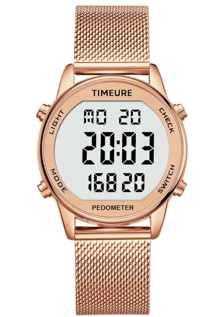 Women's Step Counter Pedometer Watch with Stainless Steel Bracelet, Stylish Design, No App, No Charging Needed for Step, Calorie, Distance, Alarm, Countdown Timer，TU-2401
