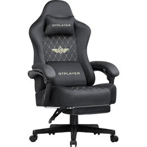 GTRACING Gaming Chair Fabric with Footrest, Big and Tall Game Chair High Back Computer Office Chair with Lumbar Support for Adults, Ergonomic Swivel Games Chair with Pocket Spring Cushion Gaming Grey
