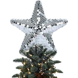 Disco Star Christmas Tree Topper Disco Mirror Star 3D Hollow Sliver Tree Topper - Xmas Tree Decoration for Indoor Office Christmas & New Year 70s Holiday