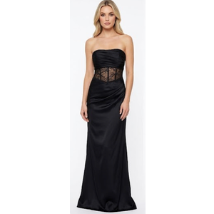 Women Tube Dress Strapless Twist Front Long Bodycon Sheer See Through Sexy Patchwork Maxi Cocktail Formal Dresses (Black, M)