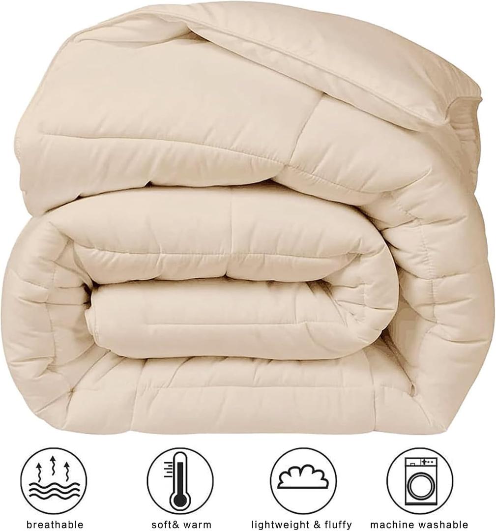 King Comforter Down Alternative Quilted Duvet Insert All Season - Luxury Hotel Comforter - Breathable - Reversible - Machine Washable - Beige