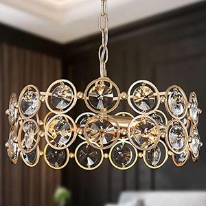 classy leaves Modern Gold Chandelier, 3-Light Luxury Drum Chandelier Lighting, 15.5’’ Round Pendant Hanging Light Fixture for Dining Room, Living Room, Bedroom, Kitchen