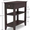ChooChoo Side Table Living Room, Narrow End Table with Drawer and Shelf, 3-Tier Sofa End Table for Small Space, Espresso