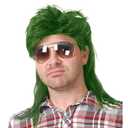 Kaneles Green Mullet Wigs for Men 80s Costumes Fancy Party Accessory Cosplay 70s Rocker Hair Male Wig(Green)