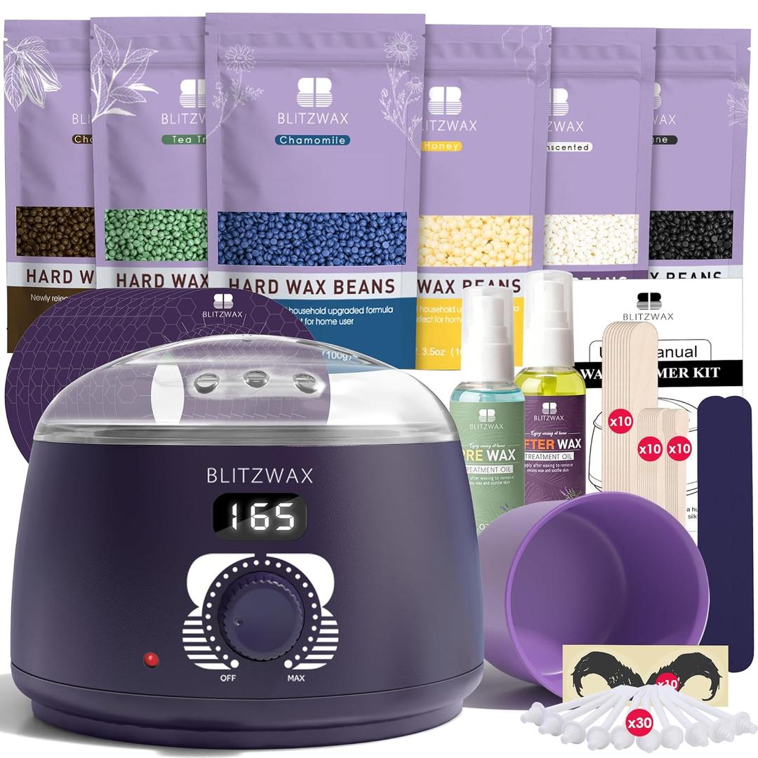 BLITZWAX Brazilian and Bikini Waxing Kit for Men, Hard Wax Warmer for Face, Legs, and Body, At Home Hair Removal Kit, Beginner Friendly, Quick Heating, 30 Nose Wax Sticks (Dark Blue)