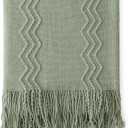MIULEE Sage Knitted Throw Blanket for Couch Boho Green Textured Cozy Woven Decorative Farmhouse Blanket with Tassels for Sofa Chair Bed Living Room, Lightweight Spring Home Decor 50"x60"