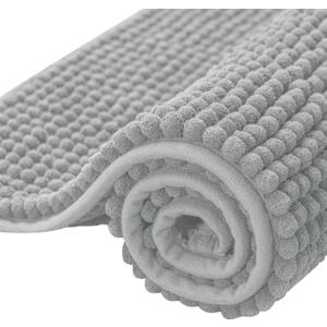 SUBRTEX Bathroom Rugs Chenille Bath Rug Soft Short Plush Bath Mat Soft Shower Mat Water Absorbent Shower Mat Quick Dry Machine Washable (Light Gray,16" x 24")