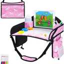 WENRENER Kids Travel Tray, Car Seat Tray for kids Travel, Toddler Road Trip Essentials With Drawing Kit, Toddler Lap Desk Organizer for Car, Car seat Table for Airplane, Pink