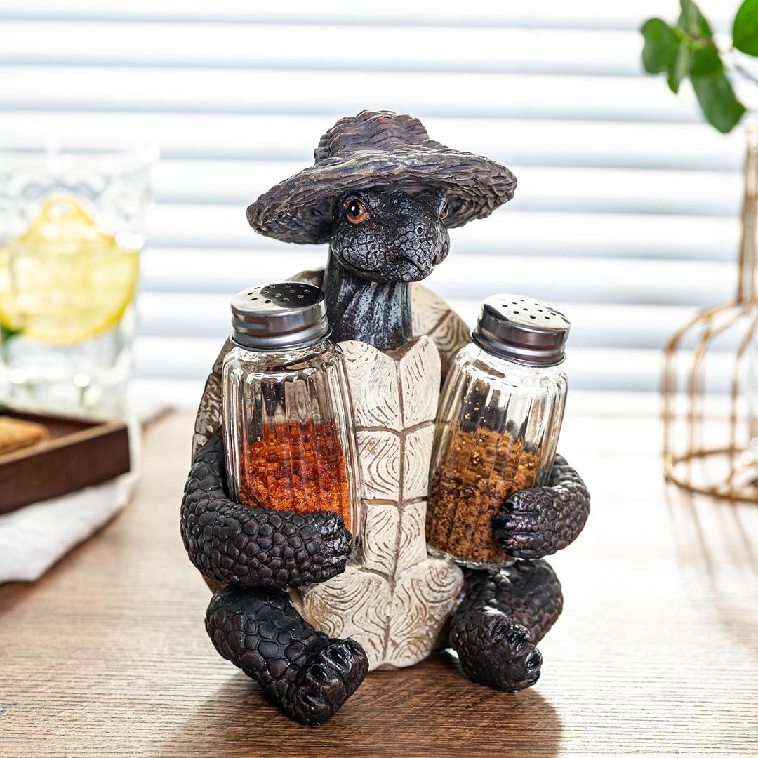 Decorative Turtle Salt & Pepper Shakers Set with Glass Jars