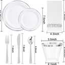 WELLIFE 700 Pieces Silver Plastic Dinnerware Set for 100 Guests - Includes Plates, Cups, Napkins, and Disposable Cutlery - Elegant White & Silver Design, Perfect for Parties and Events