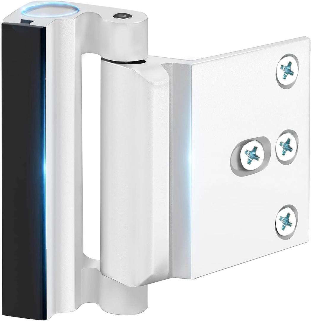 Home Security Door Reinforcement Lock - Safety Child Proof Door Locks With 8 Screws for Inward Swinging Front Doors, Extra Add a Kids Lock Inside Withstands 800 lbs Deadbolt Latch Guard Bedroom, White