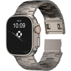 AGIS01 Titanium Band Compatible with Apple Watch Ultra 3/2/1 49mm, Series 11/10 46mm - Military-Grade DLC Coating, Scratch Resistant & Durable Adjustable Strap for Men (AGIS01 Max| Magnetic Clasp | Titanium)