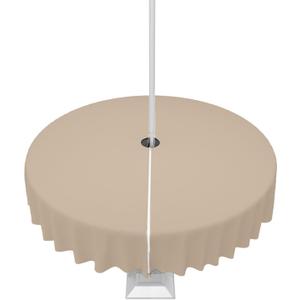 QueenKer Light Khaki Outdoor Tablecloth with Umbrella Hole and Zipper, Solid Color Table Cover for Round Tables Waterproof Tabletop Collection for Patio, Garden, Picnic, Camping 60R