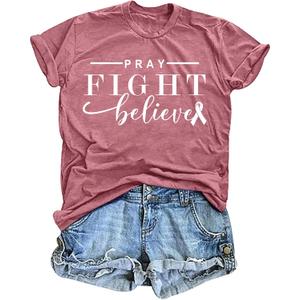 Breast Cancer Shirts for Women: Pink Ribbon T Shirt Cancer Fight Tops Inspirational Short Sleeve Tees (Pink, S)