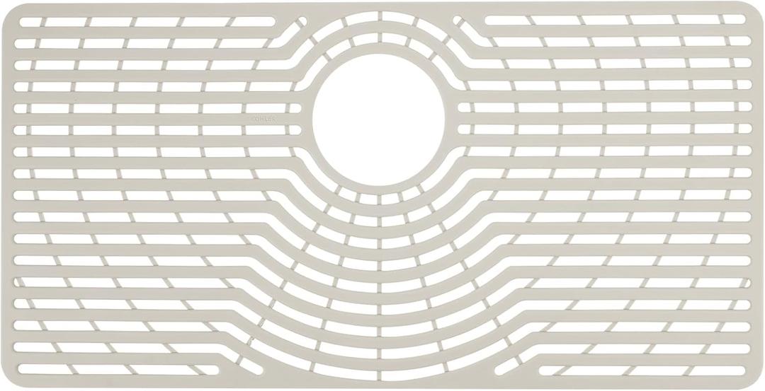 Silicone Sink Protector 28"x14" Rear Drain Hole, Heat Resistant Easy Clean Non-slip Silicone Kitchens Sinks Mat for Bottom of Stainless Steel Porcelain Sink, Folding Farmhouse Rear Drain Sink Mats