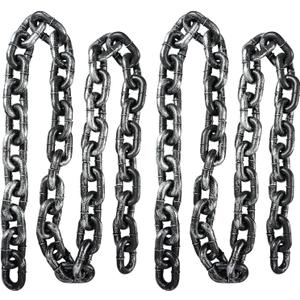 Halloween Plastic Chains Props, 2 Pack 6 Ft Plastic Black and Silver Removable Large Plastic Chain Link for Halloween Party Decoration Cosplay Accessory (Style 1)
