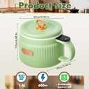 1 Pcs 1.6 L Electric Ramen rice Cooker Hot Pot electric Noodle Cooker, Boil Dry Protection, Non-stick Ceramic Coating Multi-functional Lazy Pot 6 Functions: Rice, Soup & More (Green)