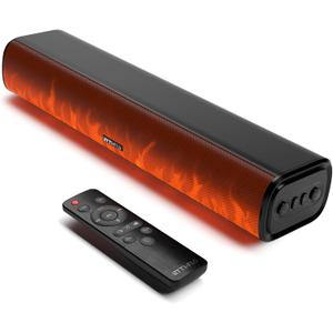 Rythflo 60W Bluetooth Sound Bar, 16 inch Compact TV Soundbar with Remote, 8 Flame Light Modes, Optical/ARC/AUX/RCA Connections, Wall-Mountable Home Theater Speaker for TV, PC, Projector, Gaming (Dark Gray)