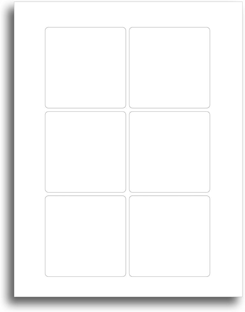 White Adhesive Square Labels, 3" x 3" - 25 Sheets / 150 Stickers - White Matte Finish Printable Square Labels Sheets for Inkjet/Laser Printers