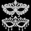 Chivao 2 Pcs Rhinestone Masquerade Mask for Women Men Couple Diamond Venetian Crown Mask Crystal Lace Prom Halloween Party