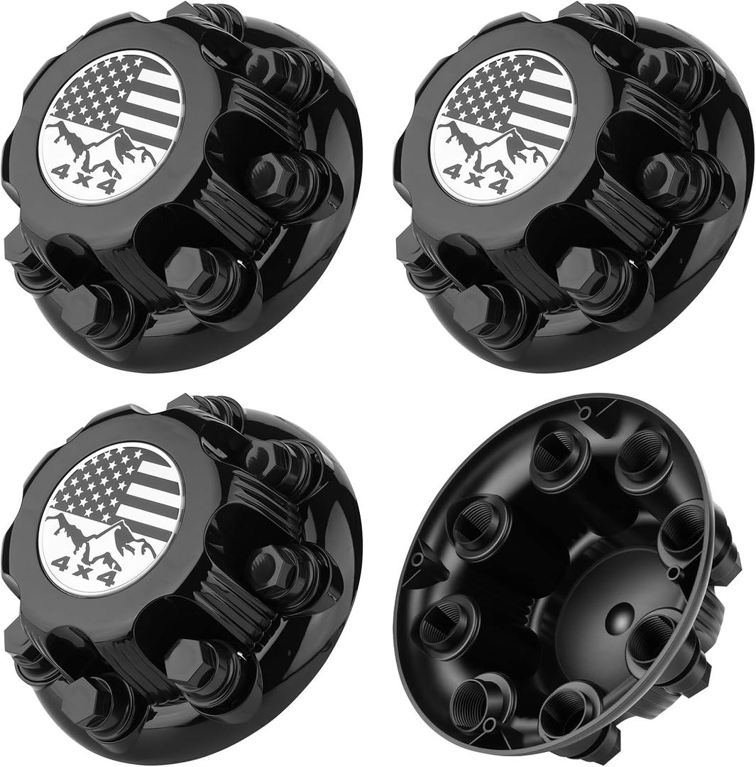 4PCS 8 Lugs Glossy Black Wheel Center Cap Fit for Silverado/Avalanche/Suburban/Express & Sierra/Yukon/Savana 1500 2500 3500 16"/17" Inch Rim Hub Cover OEM Replacement