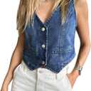 Imily Bela Womens Denim Vest Sleeveless V Neck Button Down Jean Waistcoat Jacket Y2K Summer Crop Tops (Large, Blue)