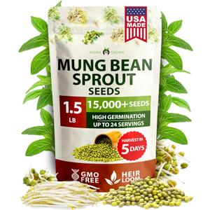 HOME GROWN Mung Beans Seeds Pack 1.5 lb Over 15,000 Sprouting Seeds Grow Fresh Mung Bean Sprouts or Microgreens for Quick, Easy, Nutrient-Packed Food for Your Daily Meals (Vigna Radiata)