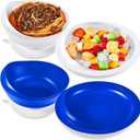 Hushee 2 Sets Adaptive Spill Proof Scoop Bowl and Plate Set with Suction Base Non Skid Self Feed Suction Dinnerware for Elderly Disabled Handicapped from Parkinsons Tremor (White and Blue)
