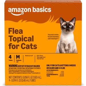 Amazon Basics Topical Flea Treatment for Medium Cats (5-9 Pounds), 4 Count