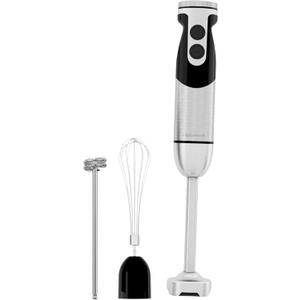 MegaWise Stainless Steel Titanium Reinforced 3-in-1 Immersion Hand Blender, Powerful with 80% Sharper Blades, 12-Speed Corded Blender, Including Whisk and Milk Frother (3-in 1 Black)