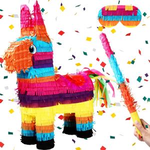 Poen 21 inches Large Rainbow Donkey Piata Multicolor Party Donkey Piata 21 x 15.7 x 6 Inches Mexican Theme Party Decoration Carnivals Festivals, Taco Tuesday Event Birthdays, Cinco De Mayo