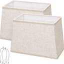 Rectangle Lamp Shades Set of 2, Top 7"x12.5", Bottom 9"x15", Height 10"Large Beige Lampshades for Table Lamps Floor Lamps, Square Lamp Shade Replacement, Spider, Harp Holders Included, Easy Assembly
