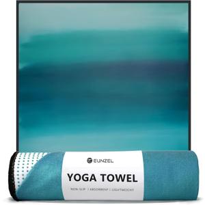 Eunzel Hot Yoga Towel, Non Slip Yoga Mat Towel Sweat Absorbent Printed Yoga Towel with Grip Dots for Hot Yoga, Pilates and Workout 72"x 24", Teal Flow
