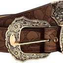 Tgirls Brown Western Belts Cowboys Cowgirls Belt for Jeans Vintage Country Leather Belt (Fits waist size:25''-35'', Gold)