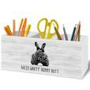 XLDLIOO Bunny Rabbit Gifts, Easter Decor, Bunny Easter Gifts for Women, Funny Pen Pencil Holder Organizer for Desk Accessories, Wooden Box Sign Desk Decor for Home Office