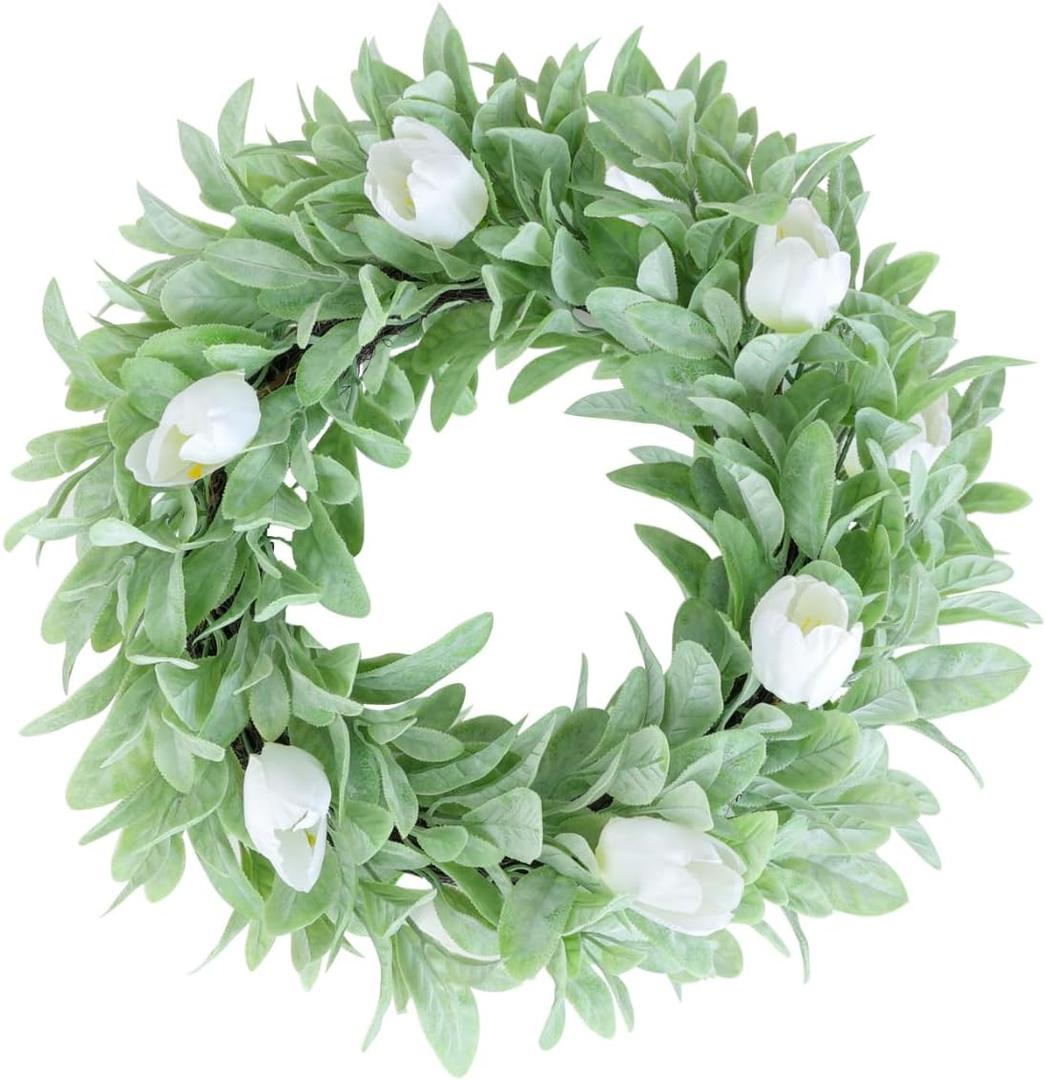 Seasons 18" Lambs Ear Wreaths, Artificial Wreath for Home Decor