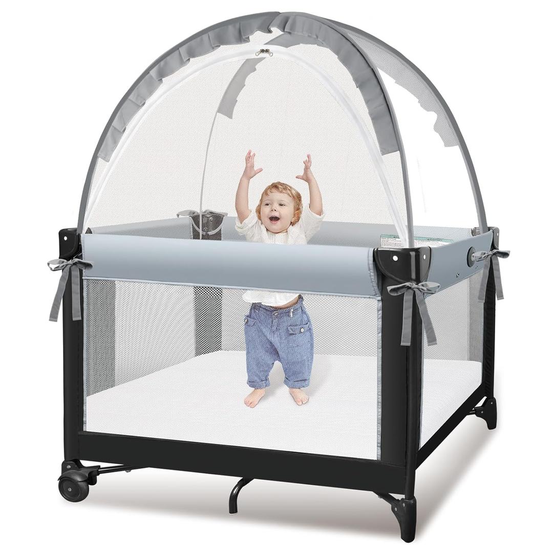 Crib Tent - Crib Net to Keep Baby in, Stop Baby from Climbing Out of Crib, Pop Up Crib Tent with Durable Breathable Net Double Zipper Strong Rods Installation Convenience (Small, Gray)