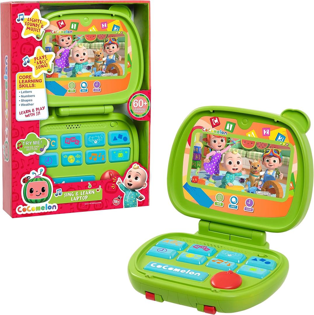 CoComelon Sing and Learn Laptop Toy for Kids, Lights, Sounds, and Music Encourages Letter, Number, Shape, and Animal Recognition, Officially Licensed Kids Toys for Ages 18 Month by Just Play (9.25 x 2.5 x 13.25 inches)