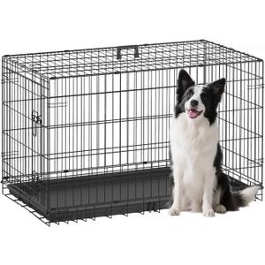 FDW | 42" Foldable Metal Dog Crate | Black | Cage for Medium Dogs