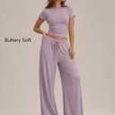 Trendy Queen Women's 2 Piece Matching Summer Lounge Set with Pockets | Vacation Airport Travel Outfits, Workout Gym Clothing Comfy Athleisure Clothes, Side-ruched Top, Drawstring Wide Leg Pants (Pink) XL
