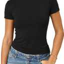Abardsion Women's Casual Basic Going Out Crop Tops Slim Fit Short Sleeve Crew Neck Tight T Shirts 2025 (Medium, Black)