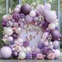 Purple White Balloon Garland Double Stuffed Light White Lilac Balloons Pearl Balloon Arch Kit For Lavender Fairy Birthday Baby Shower Wedding Wild Flower Bridal Shower Party Decor